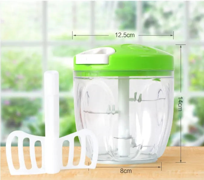 Green manual kitchen chopper with stainless steel blades and 500ml capacity bowl