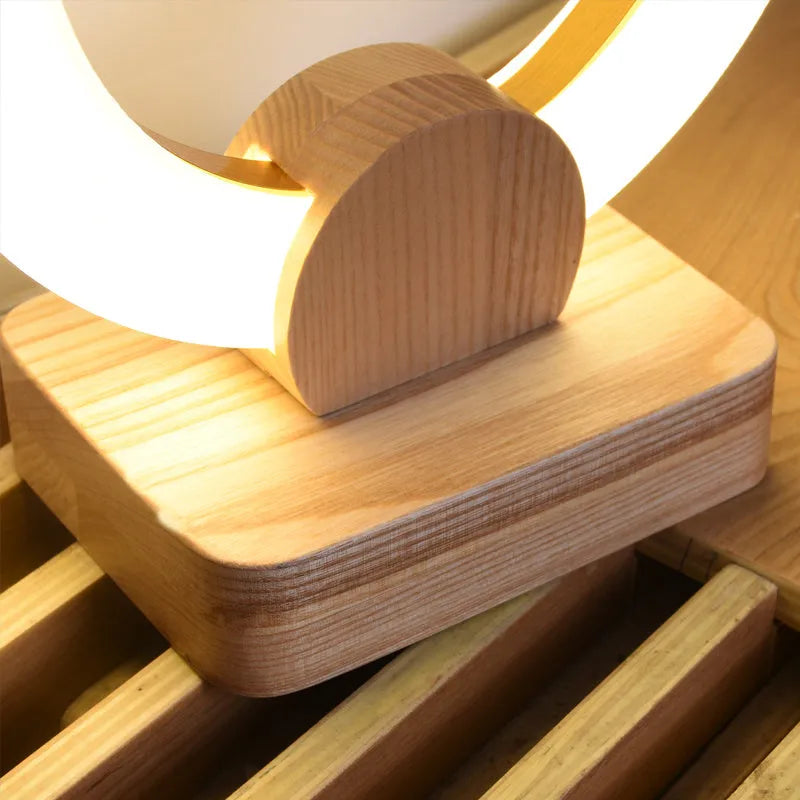 Modern circular Nordic style wooden art LED chandelier with acrylic shade