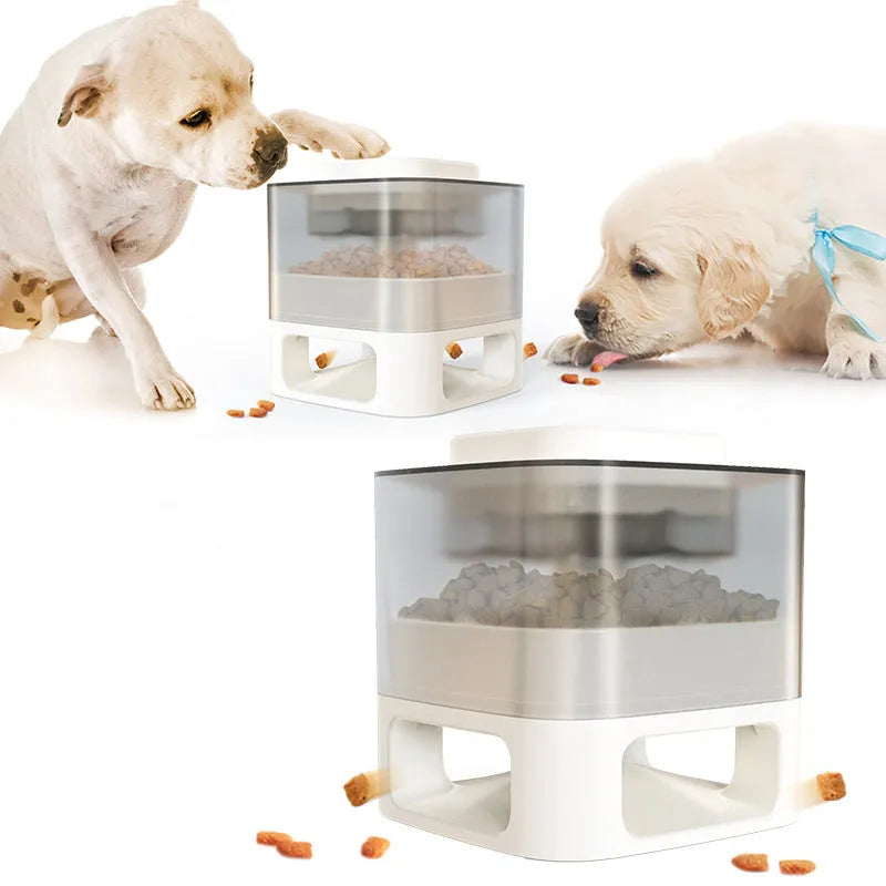 Square ABS dog food feeder toy with four leakage channels, anti-slip pads and suction cups, 171 x 171 x 186 mm