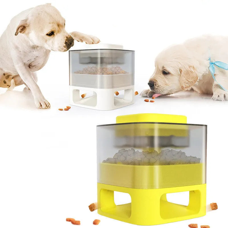 Square ABS dog food feeder toy with four leakage channels, anti-slip pads and suction cups, 171 x 171 x 186 mm