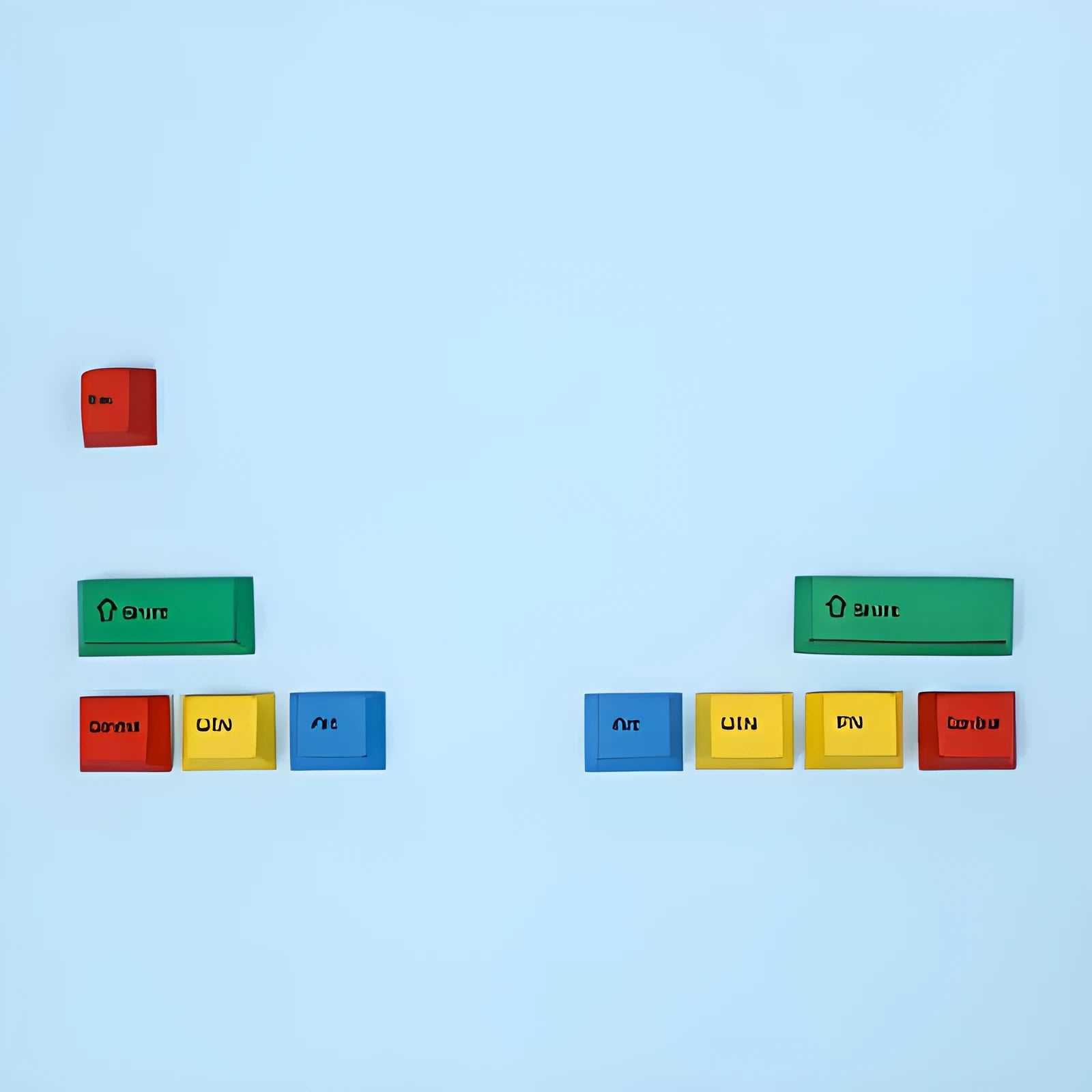 PlayStation-themed blue and white mechanical keyboard keycap set with 108 keys and supplementary CMYK RGBK colour keys
