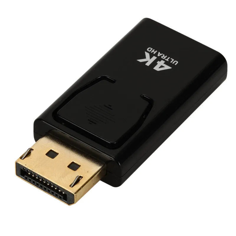 Black DisplayPort to HDMI adapter cable with conversion head for 4K video transmission