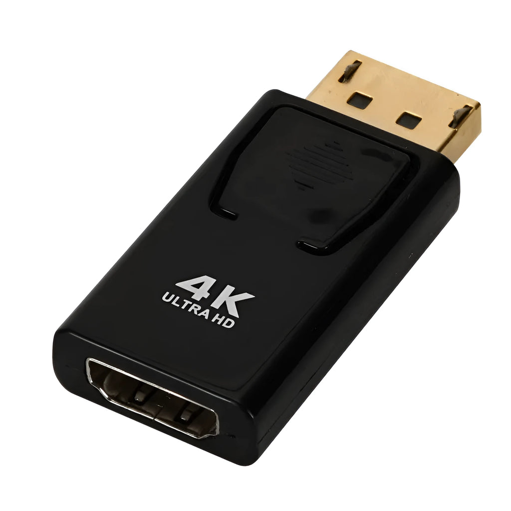 Black DisplayPort to HDMI adapter cable with conversion head for 4K video transmission