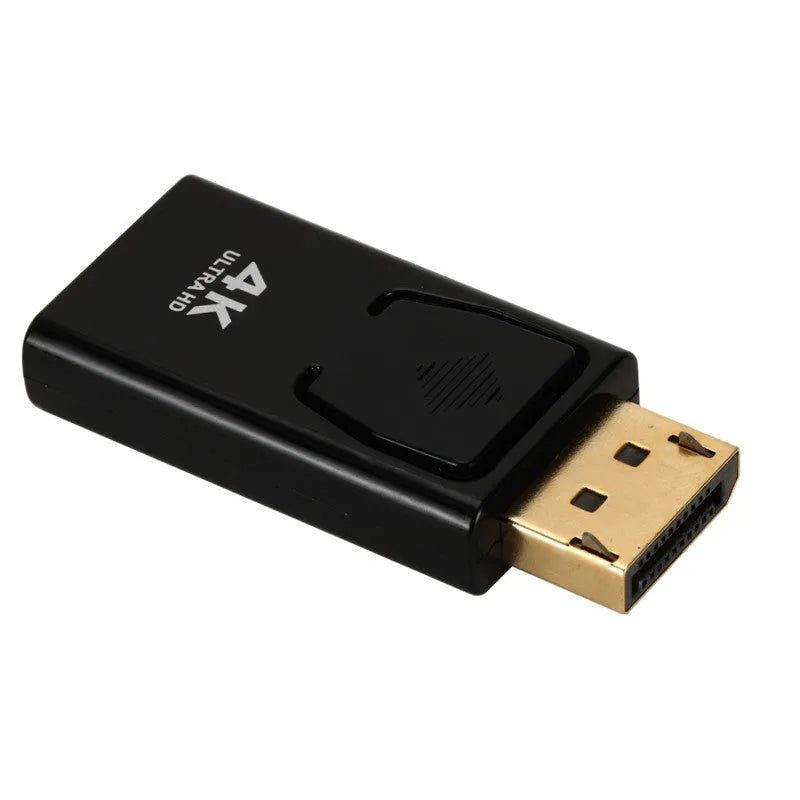 Black DisplayPort to HDMI adapter cable with conversion head for 4K video transmission