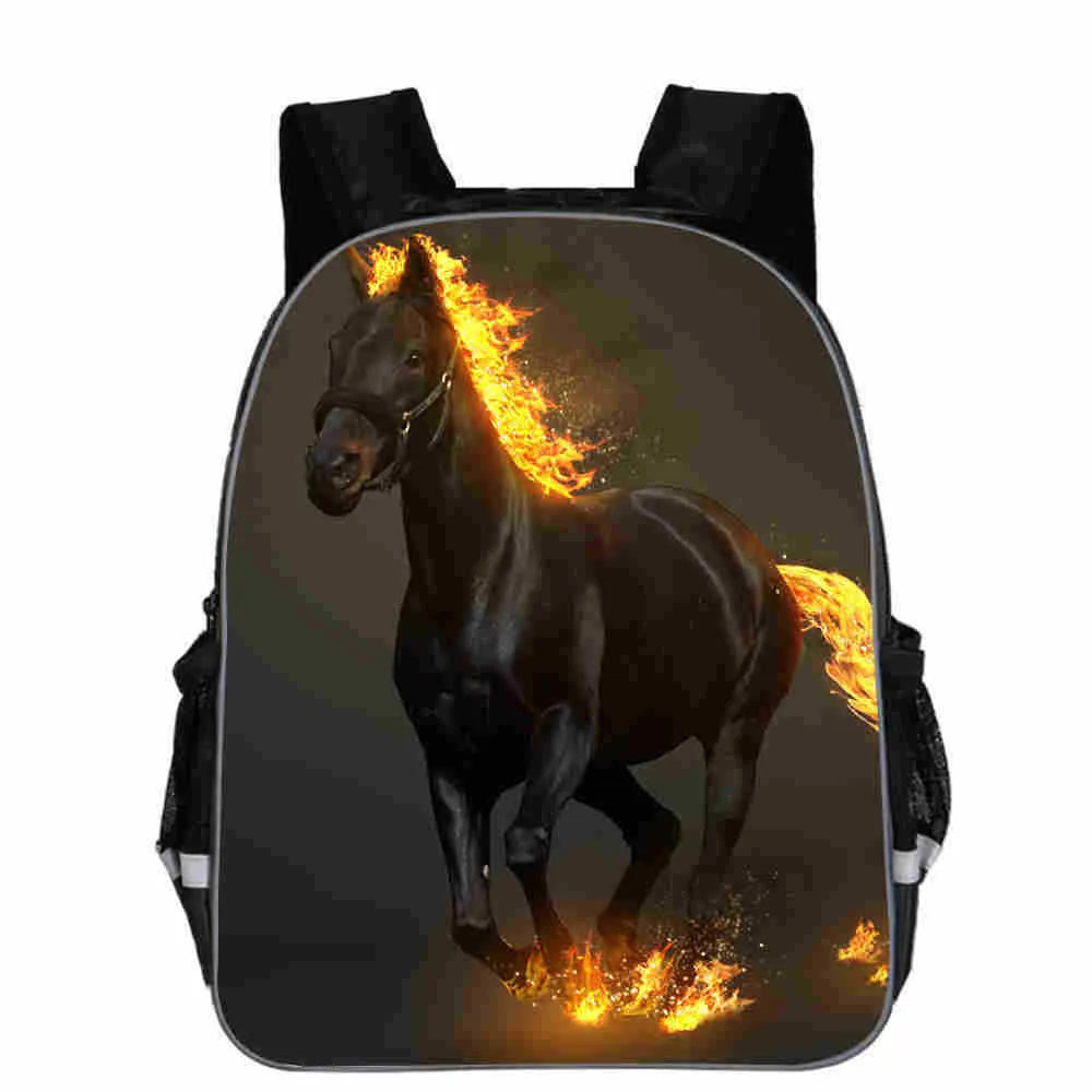 Horse head cartoon backpack with lightning design in multiple colours and sizes for school use