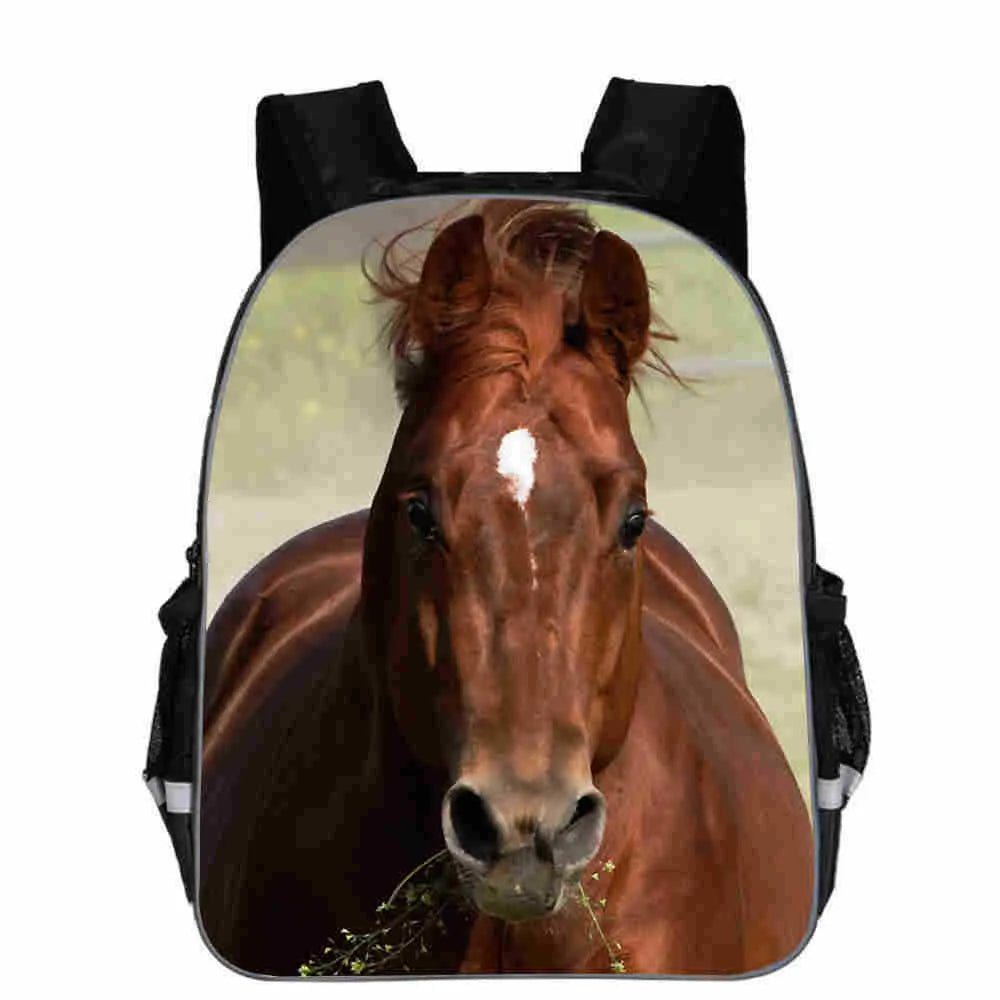 Horse head cartoon backpack with lightning design in multiple colours and sizes for school use