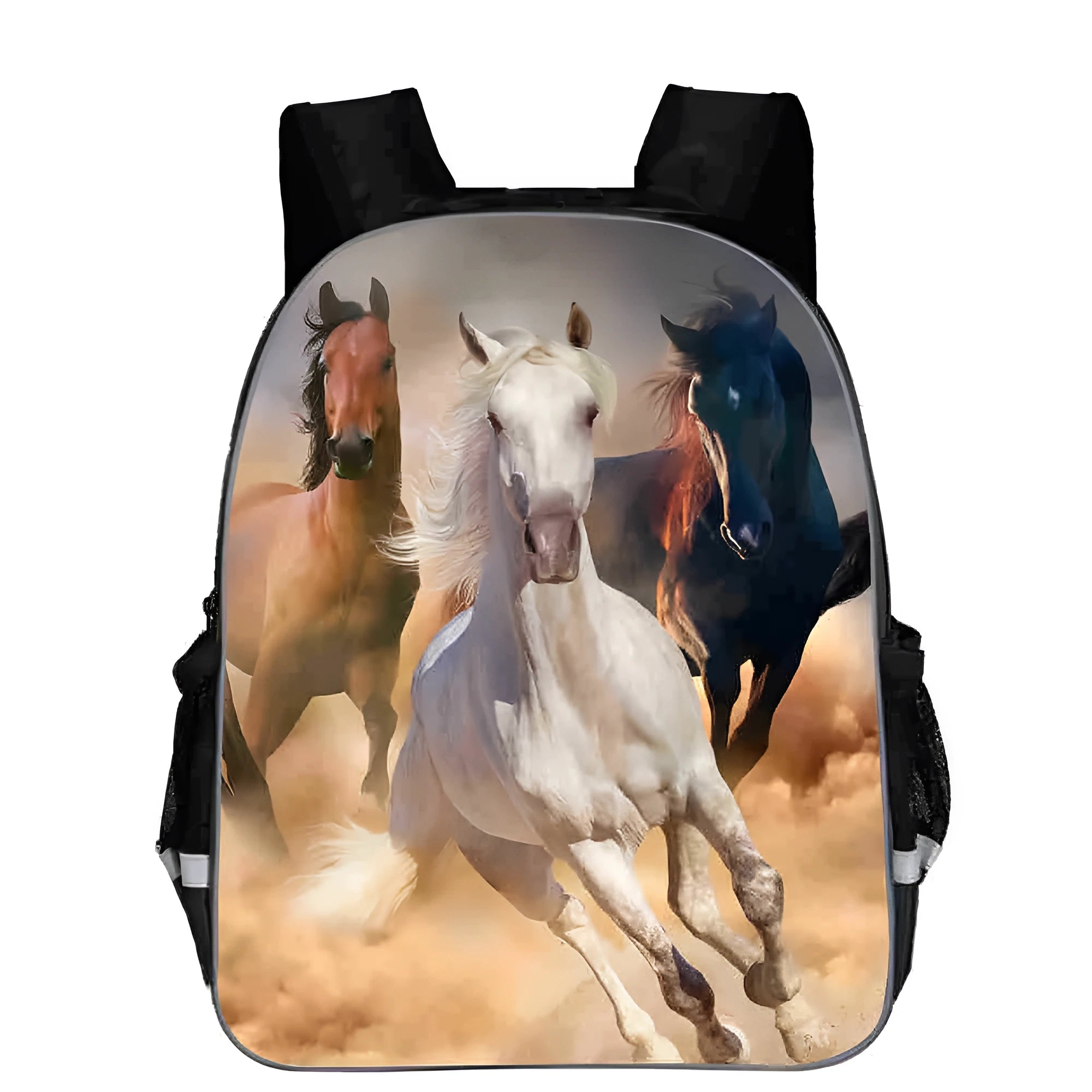 Horse head cartoon backpack with lightning design in multiple colours and sizes for school use