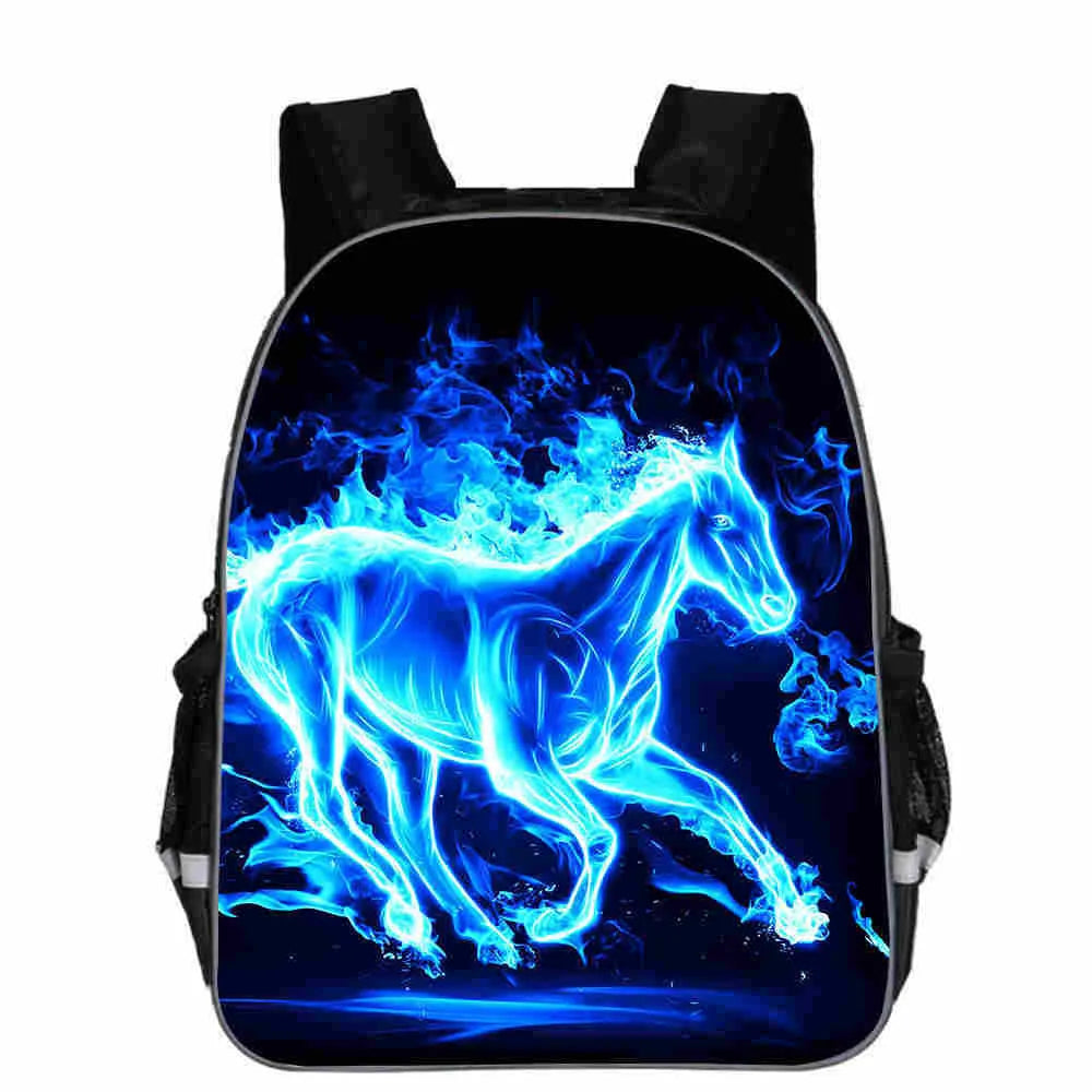 Horse head cartoon backpack with lightning design in multiple colours and sizes for school use