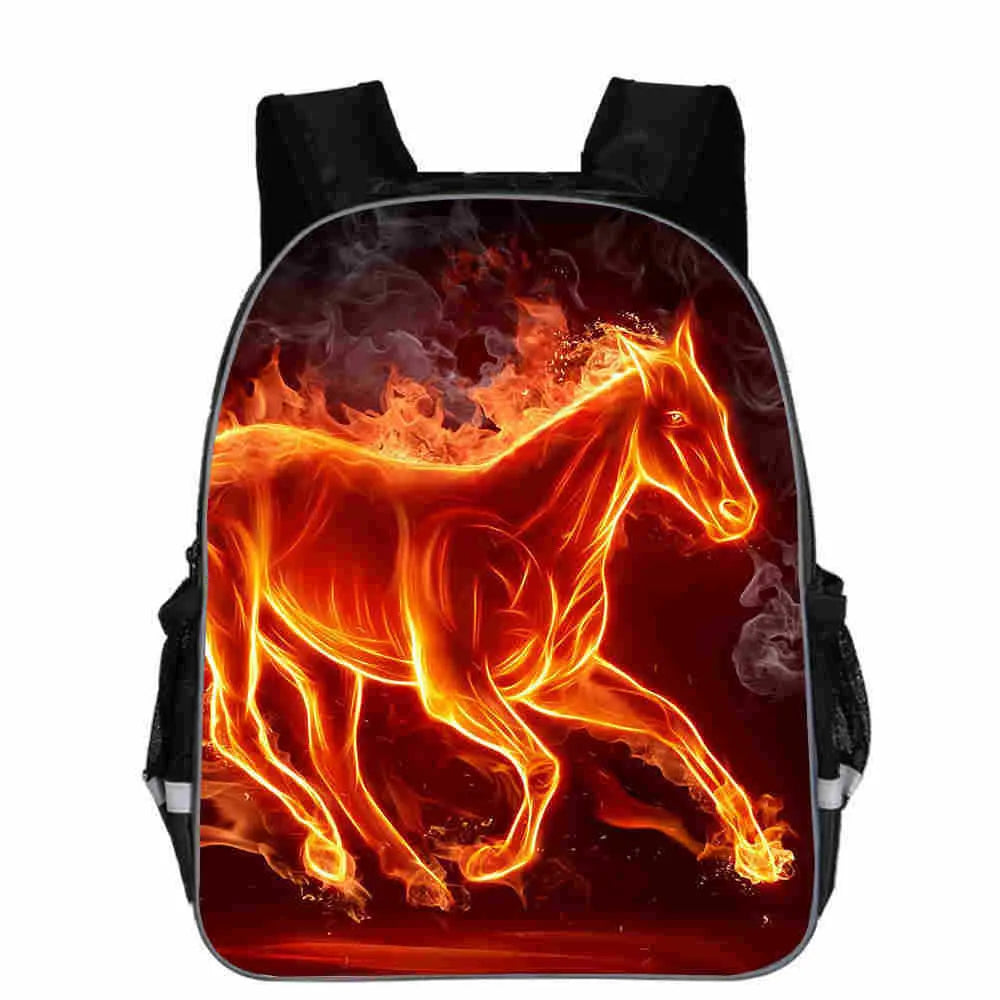 Horse head cartoon backpack with lightning design in multiple colours and sizes for school use