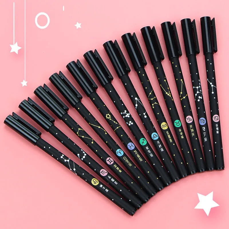 12 constellation gel pens with 0.5mm black ink in various pendant and bulb designs
