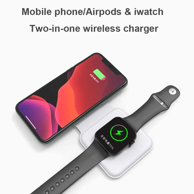 White folding dual magnetic wireless charger showing 180° adjustable angle and dual charging surfaces