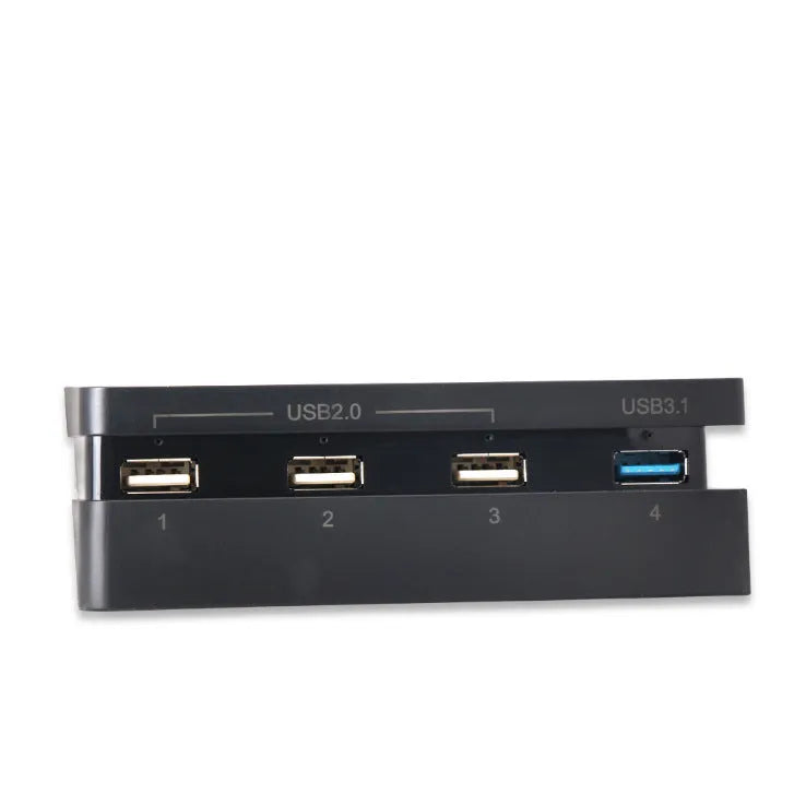 Black PS4 Slim USB hub extender with multiple USB ports for PlayStation 4 console connectivity expansion