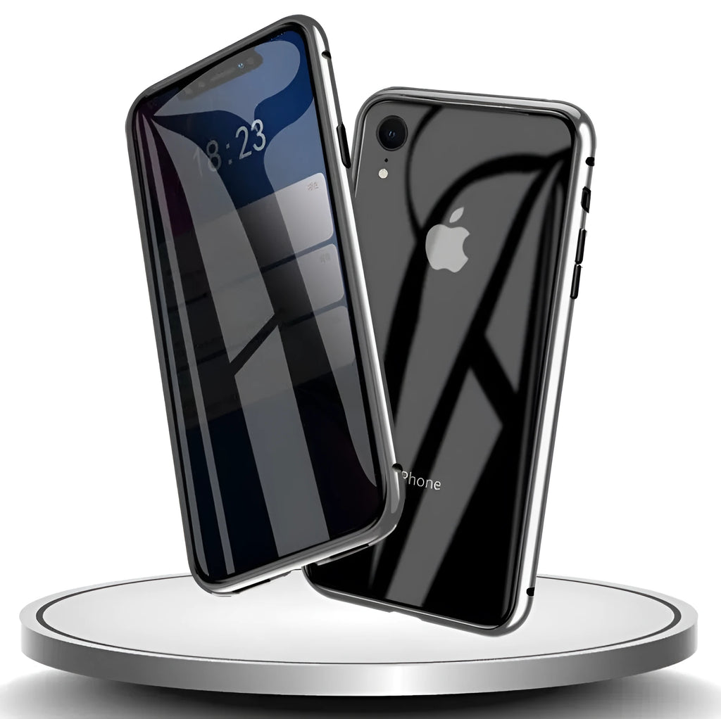 Glass anti-spy phone case with geometry pattern for iPhone in clamshell design