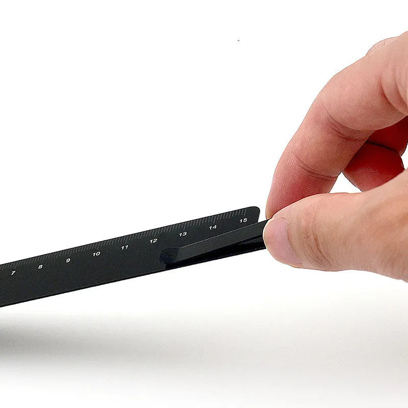 15cm retractable aluminium bookmark ruler with laser-engraved scale in black or silver