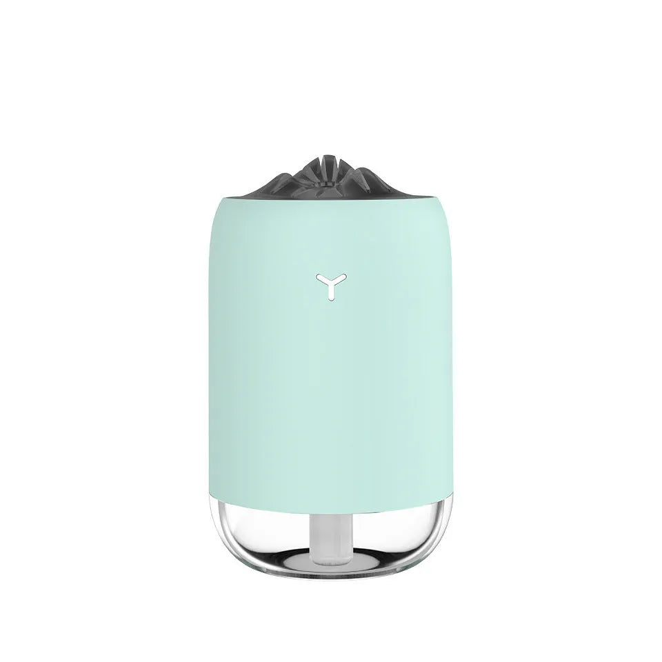 Magic Flame columnar ultrasonic humidifier with USB cable in white, blue, or pink colour options