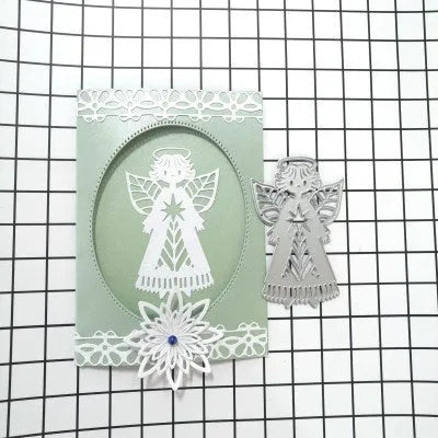 White angel character knife mould for embossing greeting cards, 8 by 6 cm with hanging form
