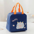Insulated lunch bag and matching lunch box set in Oxford cloth with a carry handle.