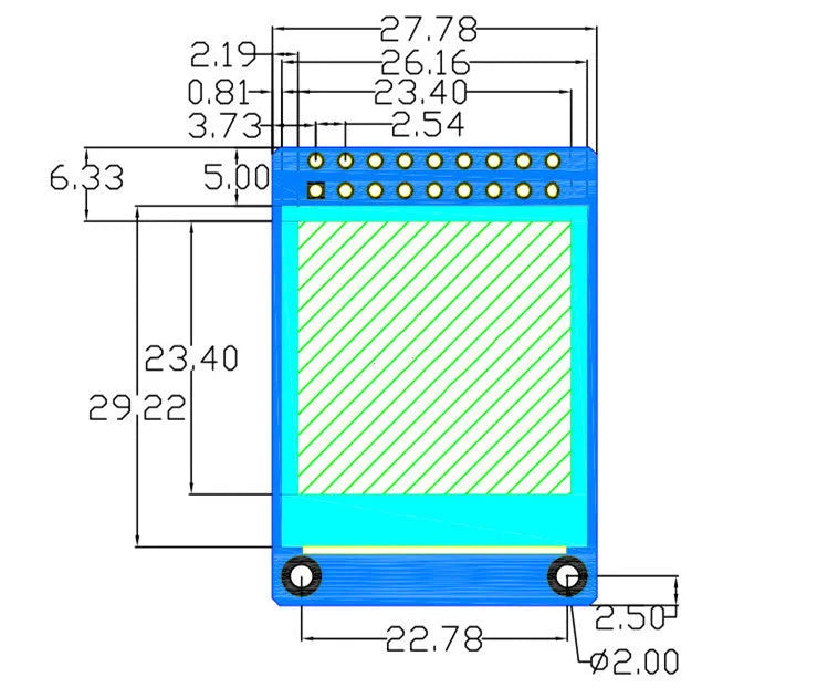 1.3-inch square IPS LCD display module with 240x240 resolution and 18-pin connector.
