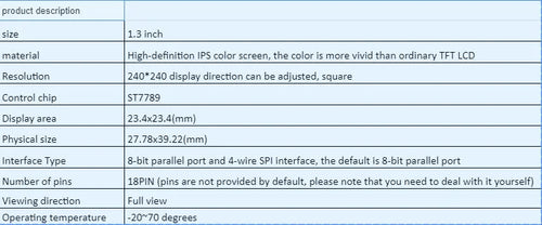 1.3-inch square IPS LCD display module with 240x240 resolution and 18-pin connector.
