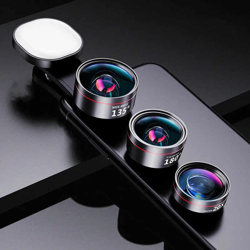 Universal smartphone fill light accessory with attachable lenses for mobile photography