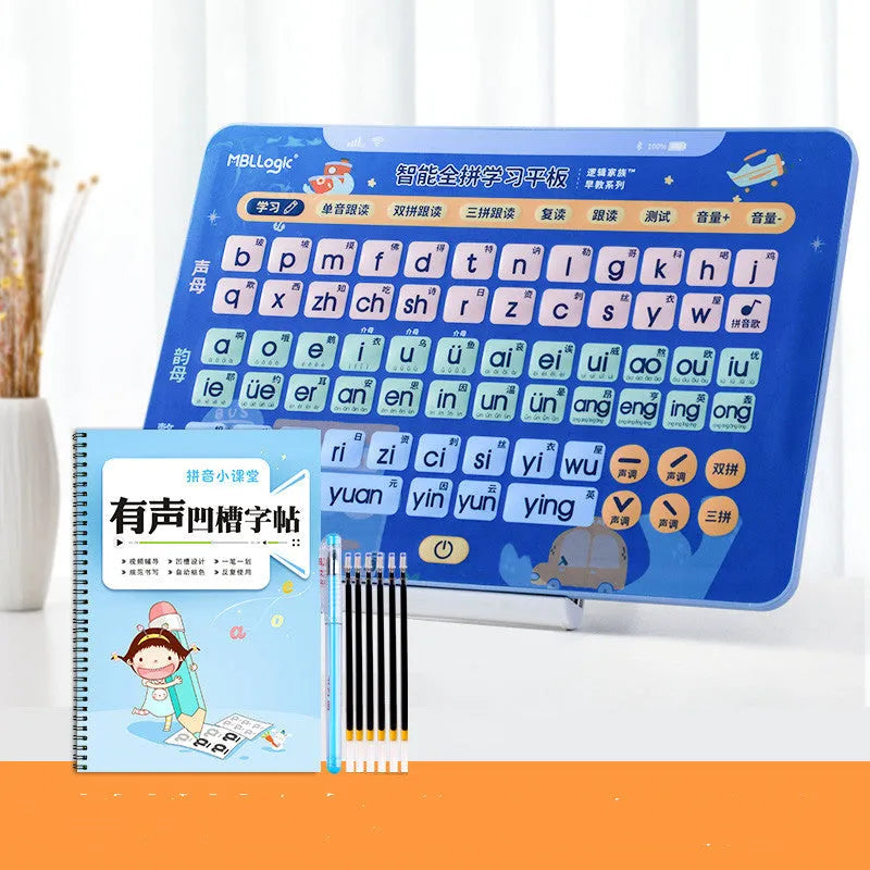 Learn to Read Chinese pinyin audio educational wall chart toy for children, showing 14-inch model or tablet with cards.