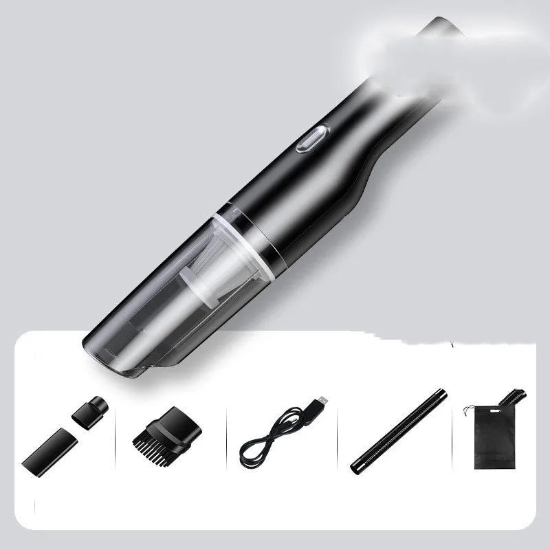 Mini portable car vacuum cleaner in black with 120W 12V power, ABS body, for automotive and household use