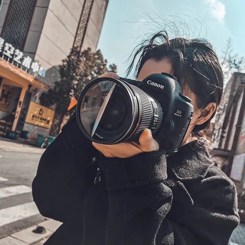 77mm diameter half moon mirror camera filter with rotatable mount for DSLR lenses