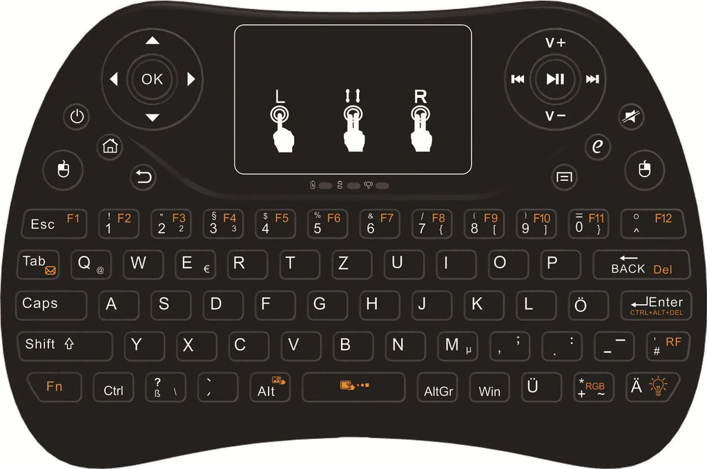 Mini touch keyboard with seven-colour backlight, 2.4G wireless USB, English layout, 152x102x13mm