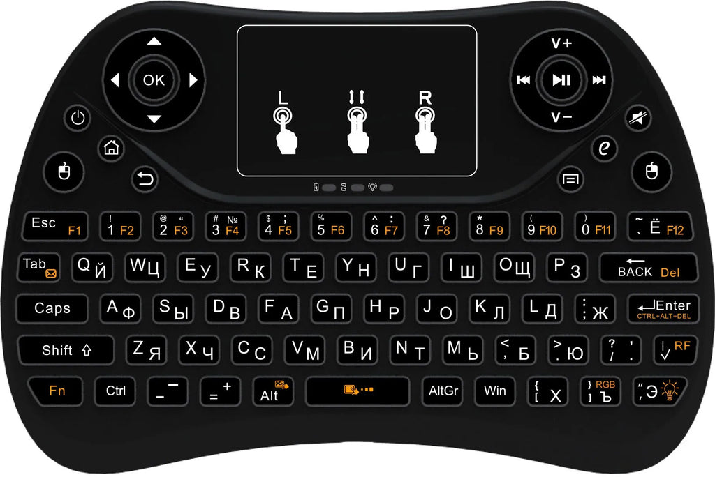 Mini touch keyboard with seven-colour backlight, 2.4G wireless USB, English layout, 152x102x13mm