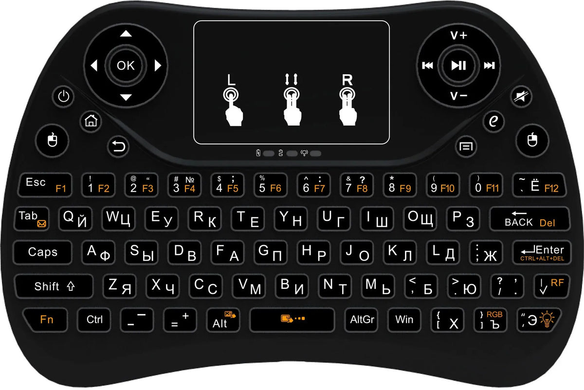Mini touch keyboard with seven-colour backlight, 2.4G wireless USB, English layout, 152x102x13mm