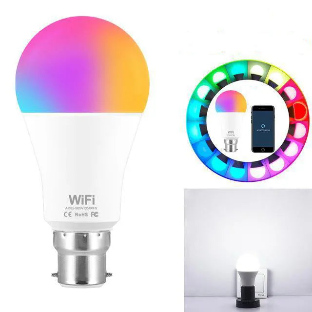 15W WiFi smart LED light bulb with RGB colour changing and dimmable white light