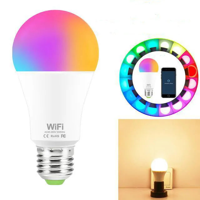 15W WiFi smart LED light bulb with RGB colour changing and dimmable white light