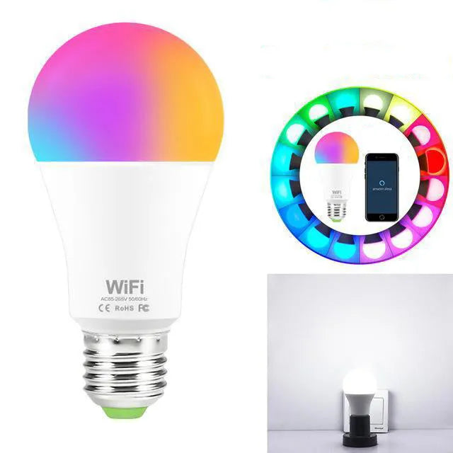 15W WiFi smart LED light bulb with RGB colour changing and dimmable white light
