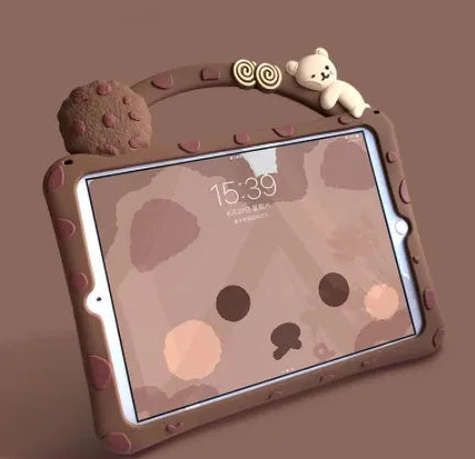 Brown silicone tablet sleeve with bracket portable design for multiple iPad models