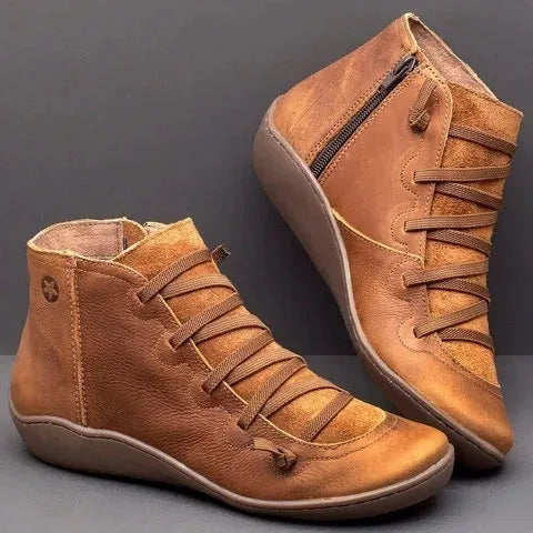 Women's casual flat booties with wedge heel, round toe, and artificial PU upper in various colours