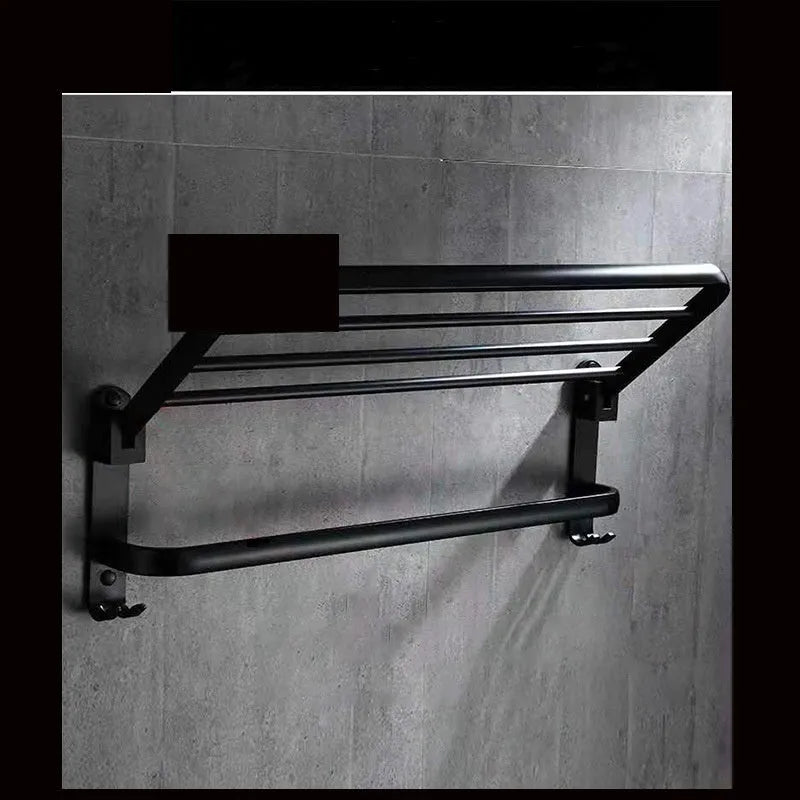 Aluminium bathroom folding shelf with two layers and towel rack in anodised finish