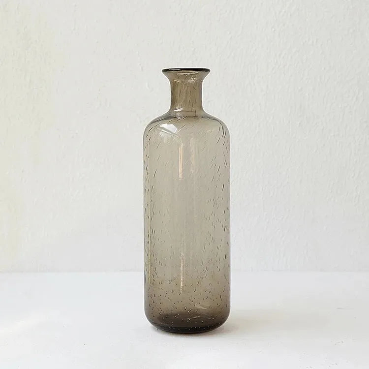 Grey geometric bubble glass vase with textured surface and stained glass construction