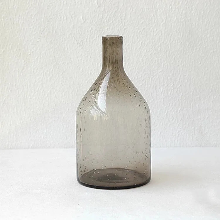 Grey geometric bubble glass vase with textured surface and stained glass construction