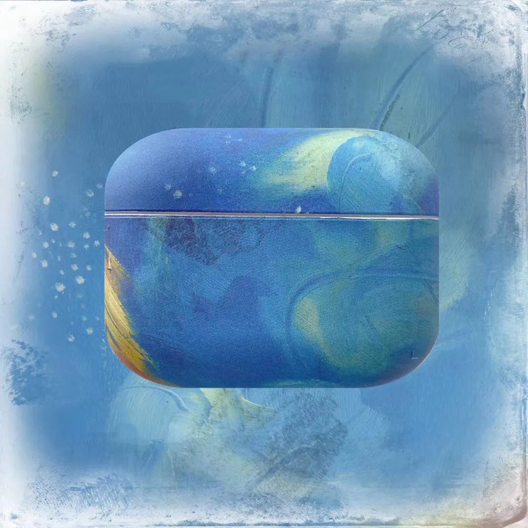 Pink and blue watercolour hard shell protective sleeves for Apple AirPods charging cases