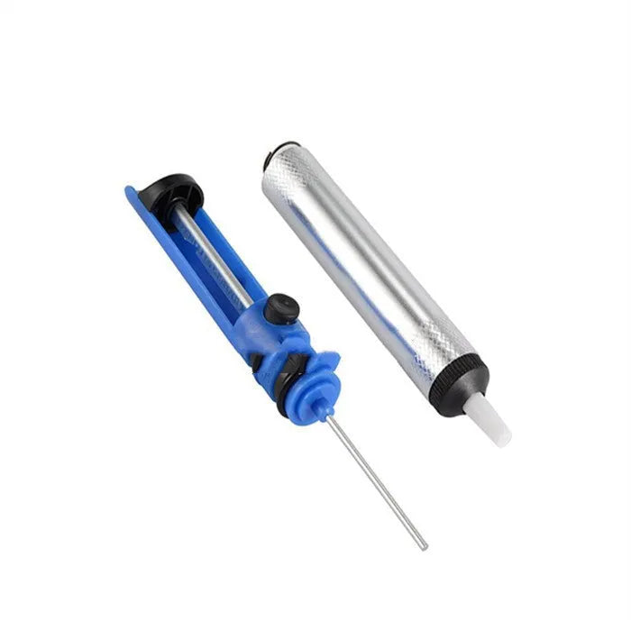 GS-107 manual solder sucker desoldering tool in blue, gold, or silver colour with large suction pump.