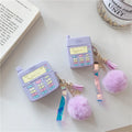 Purple silicone AirPods case with fur ball pendant for wireless Bluetooth headphones