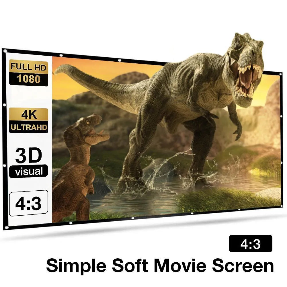 White foldable portable projector screen with 150-inch diagonal measurement