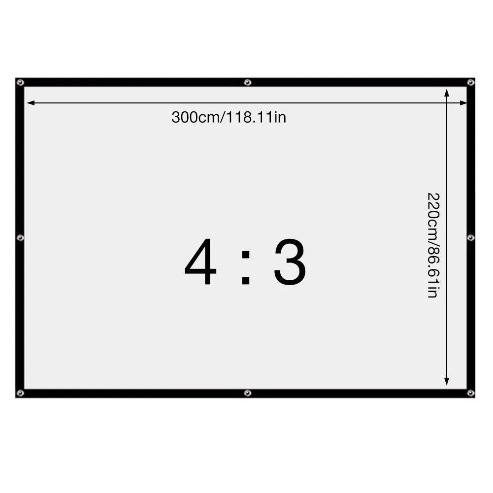 White foldable portable projector screen with 150-inch diagonal measurement