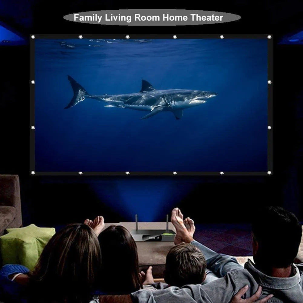 White foldable portable projector screen with 150-inch diagonal measurement