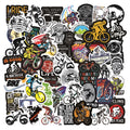 Pack of fifty self-adhesive mountain bike and cross-country bicycle design stickers for notebooks and fridges.