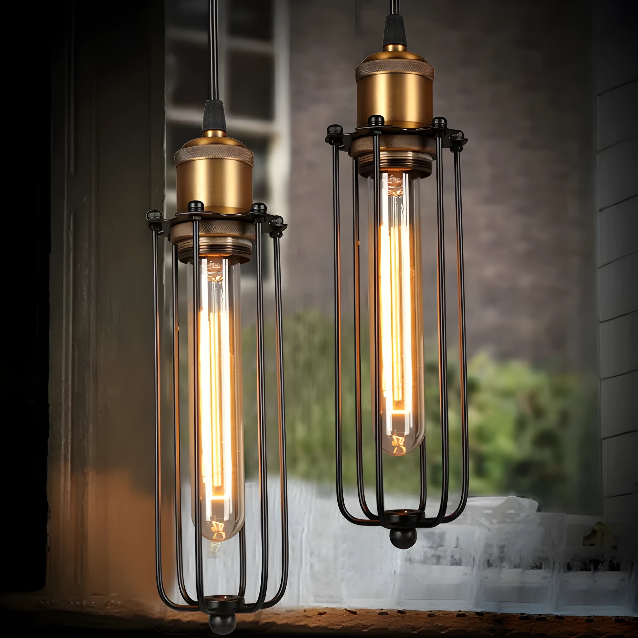 Brown iron Nordic retro industrial gladiator chandelier with fishing line design