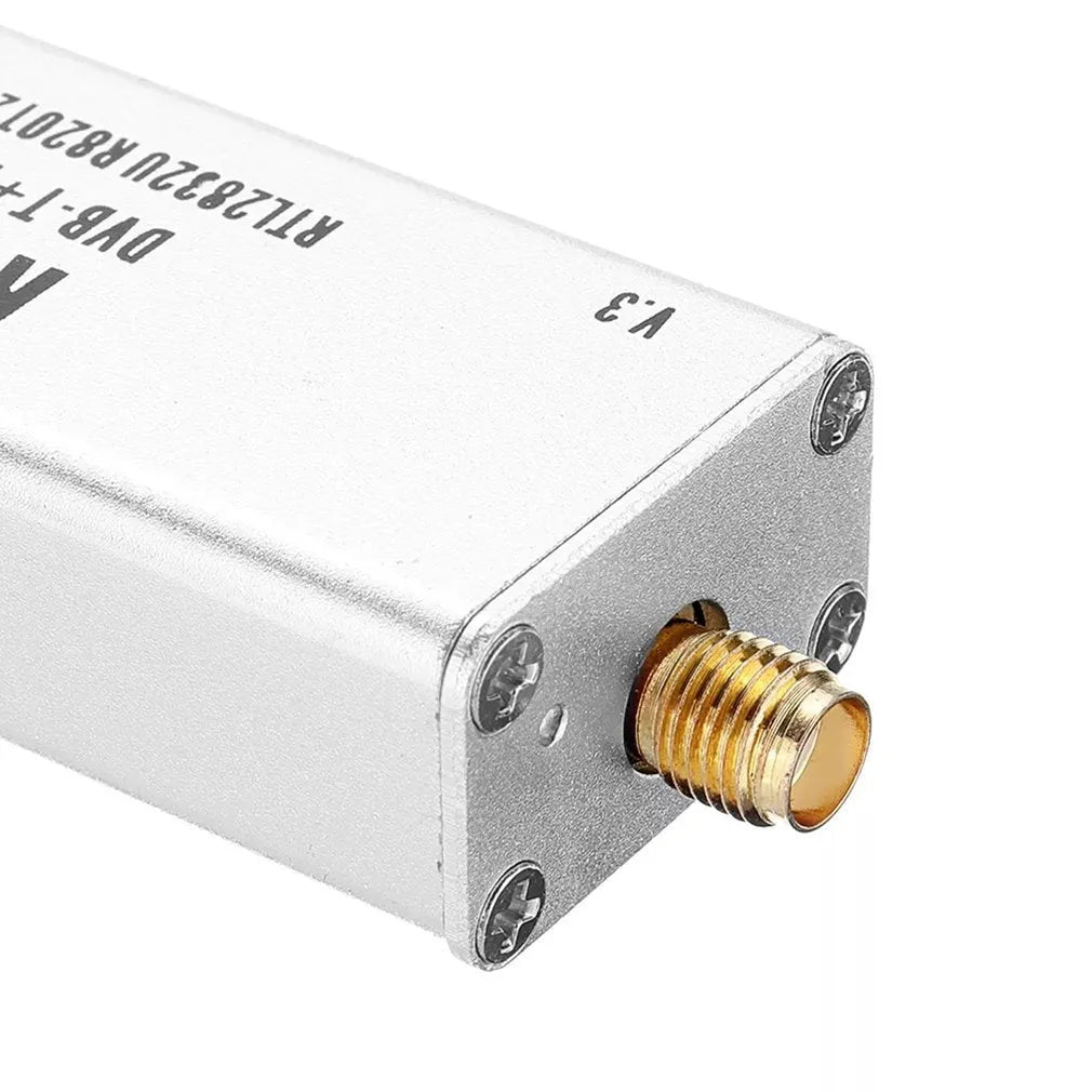Black metal A300U all-band SDR software radio receiver with gold SMA connector for aviation ADS-B.