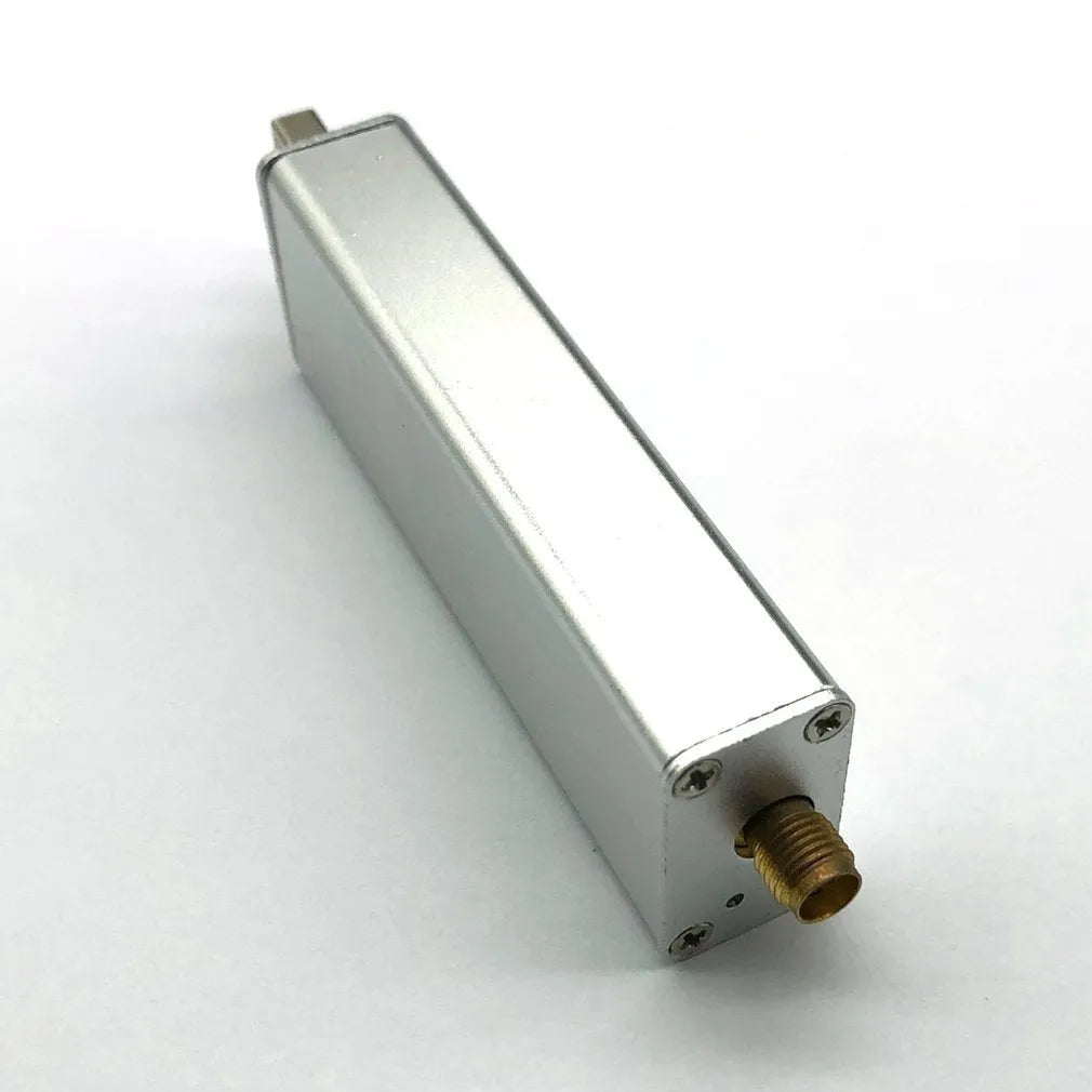 Black metal A300U all-band SDR software radio receiver with gold SMA connector for aviation ADS-B.