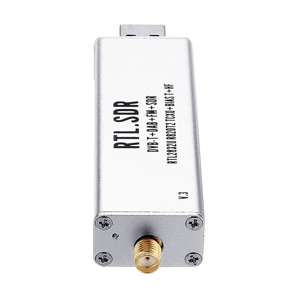 Black metal A300U all-band SDR software radio receiver with gold SMA connector for aviation ADS-B.