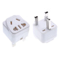 Square three-pin UK to international power adapter in black or white colour options